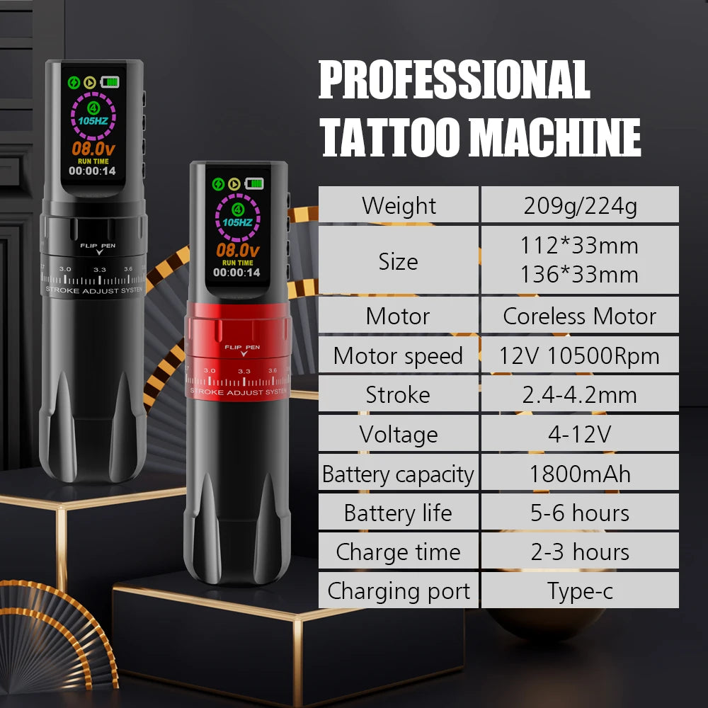 Professional Wireless Tattoo Machine Kit Wireless Rotary Tattoo Pen with Tattoo Cartridge Needles Inks for Tattoo Beginners Set - Sun Studio