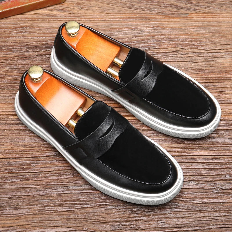 Fashion Men's Casual Slip-on Leather Shoes Men Classic British Style Penny Loafers Mens Outdoor Board Shoe Driving Flats - Sun Studio