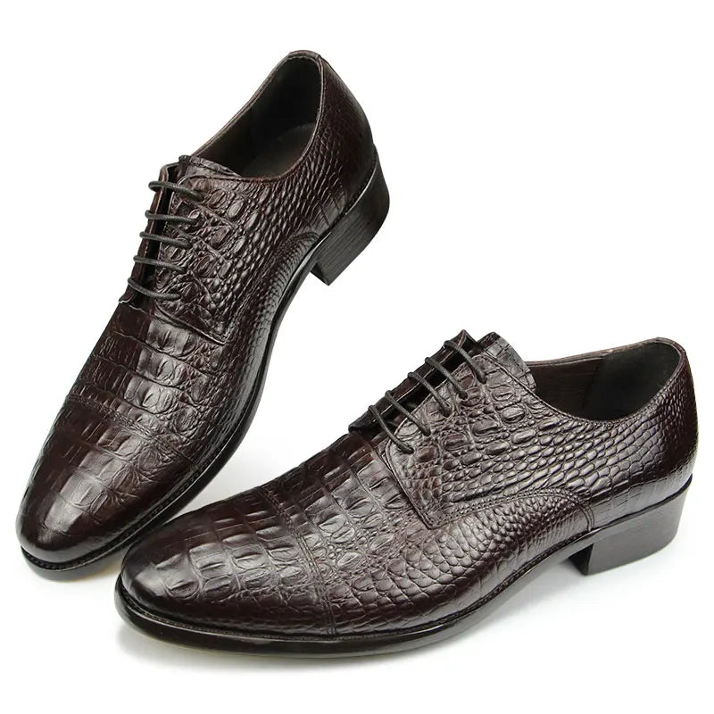 Luxury Crocodile Pattern Genuine Leather Shoes Handmade Men's Vintage Casual Leather Shoes Custom Pointed Toe Oxford Dress Shoe - Sun Studio