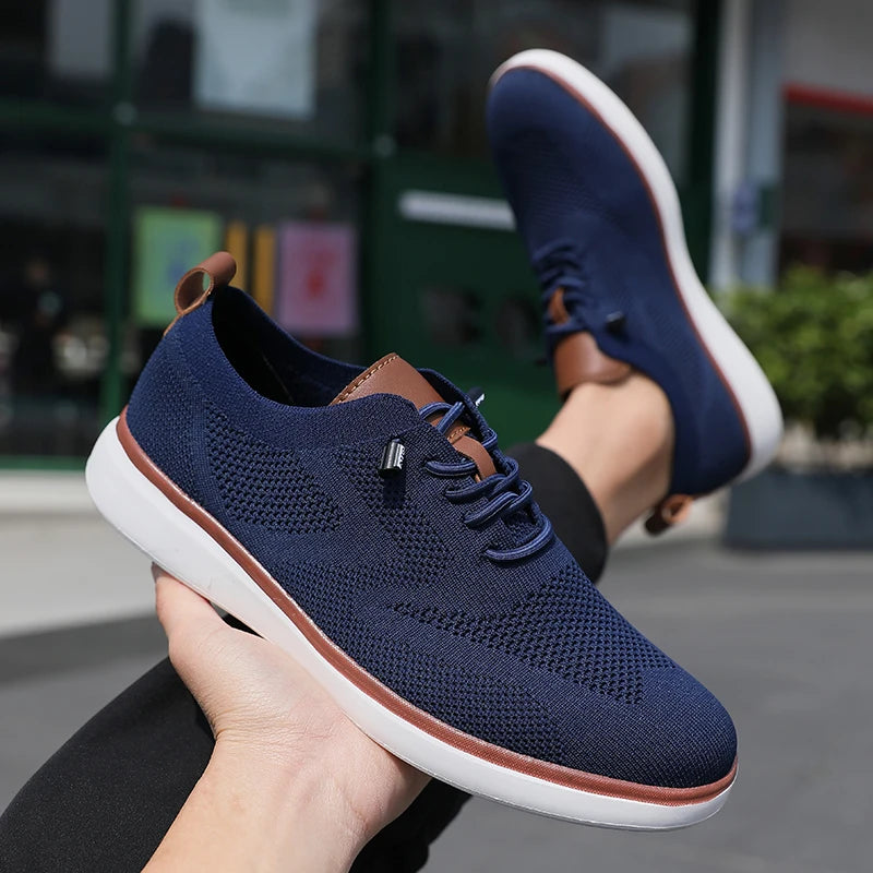 Men's Fashionable Knitted Lace Up Shoes Breathable Mesh Stable and Soft Sole Trendy Luxurious Running Flat Shoes Tenis Masculino - Sun Studio