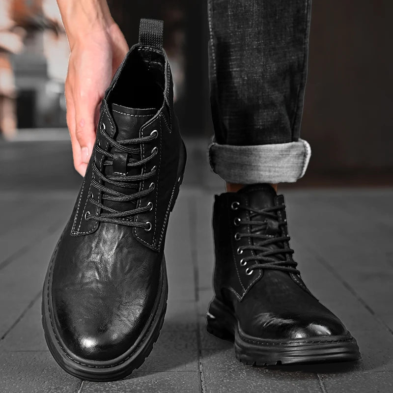 British Style Men's Interview Formal Boots High-end Business Short Boots Men's Winter Ankle Boots Trend High Top Shoes - Sun Studio