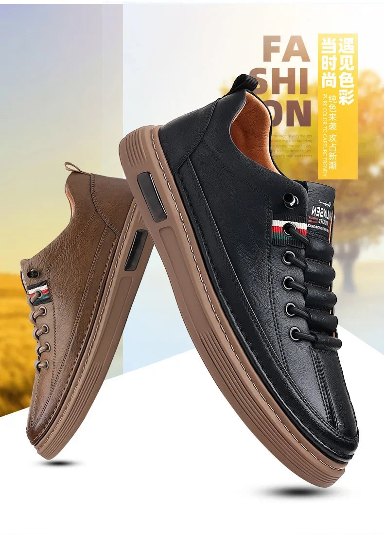 New Leather Shoes for Men Non-slip Sports Fashion Comfortable Sneakers Male Flat Slip-on Casual Brand Men's Casual - Sun Studio