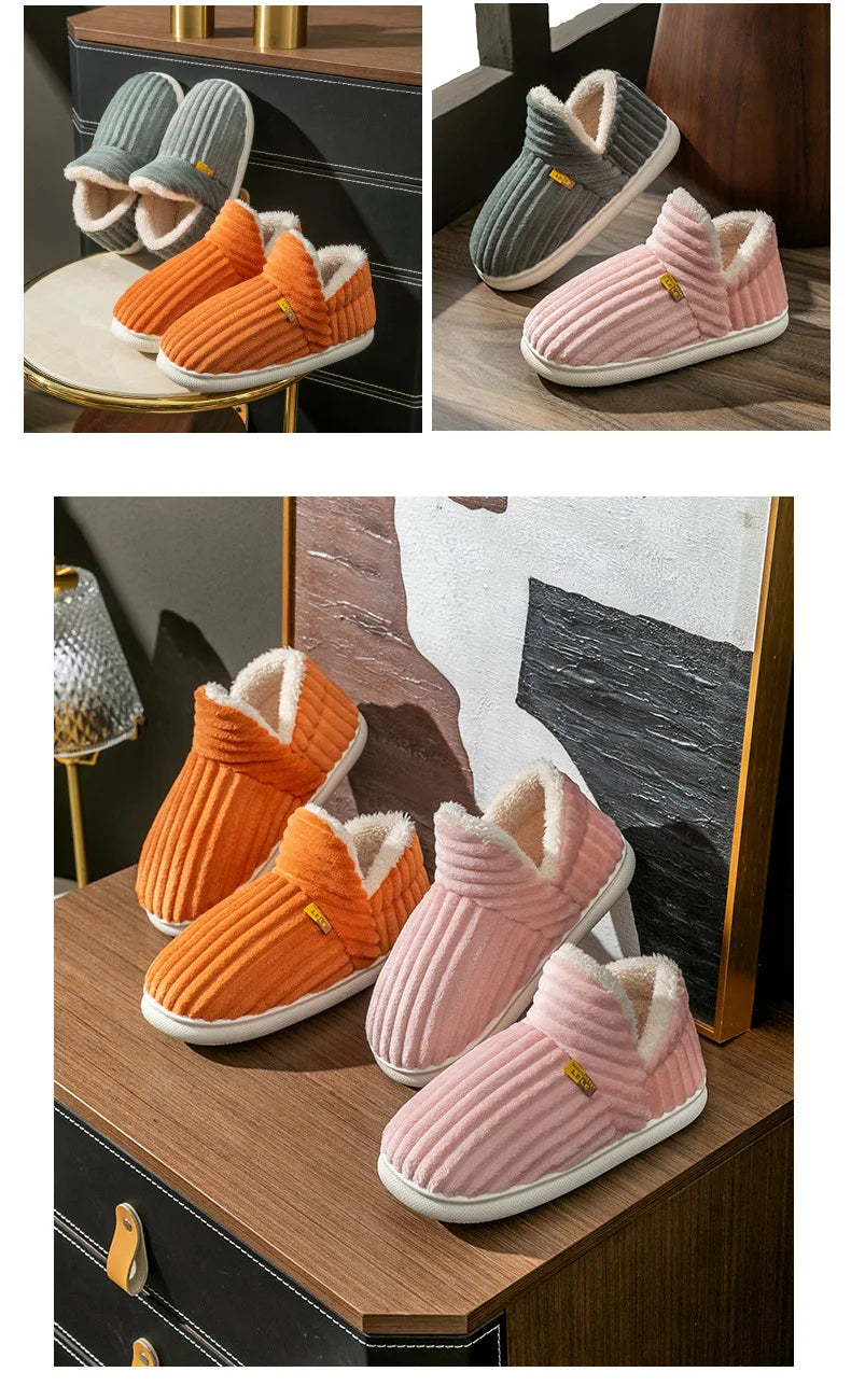 Asgard Herren Plüsch Plattform Hausschuhe Winter Warm Draußen Rutschfest Flauschig Weich Baumwollstiefel Innenmode Gemütlich Furry Flach-Hausschuh
