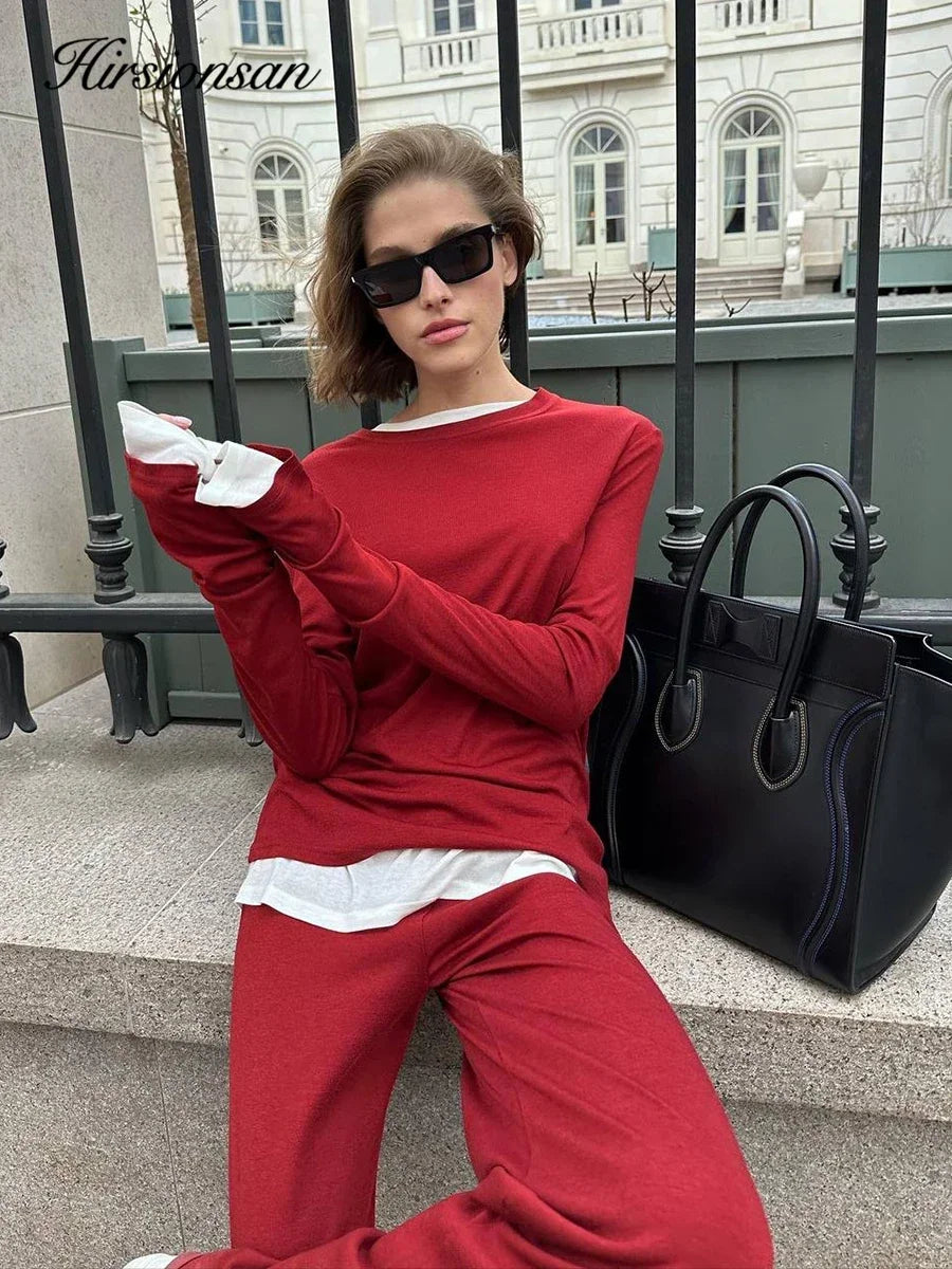 Hirsionsan Modal Soft Loose Sets Women 2026 Casual Two Pieces Long Sleeve T Shirts and High Waist Dresses Outfits Tracksuit - Sun Studio