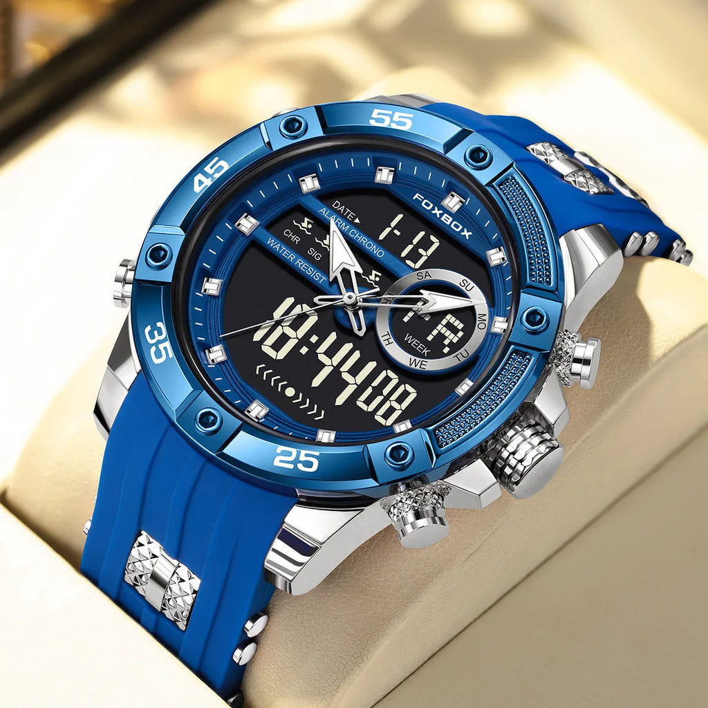 FOXBOX LED Dual Display Quartz Watch Soft Silicone Waterproof Luminous Digital Date Mens Watches Fashion Chronograph Man Watch - Sun Studio