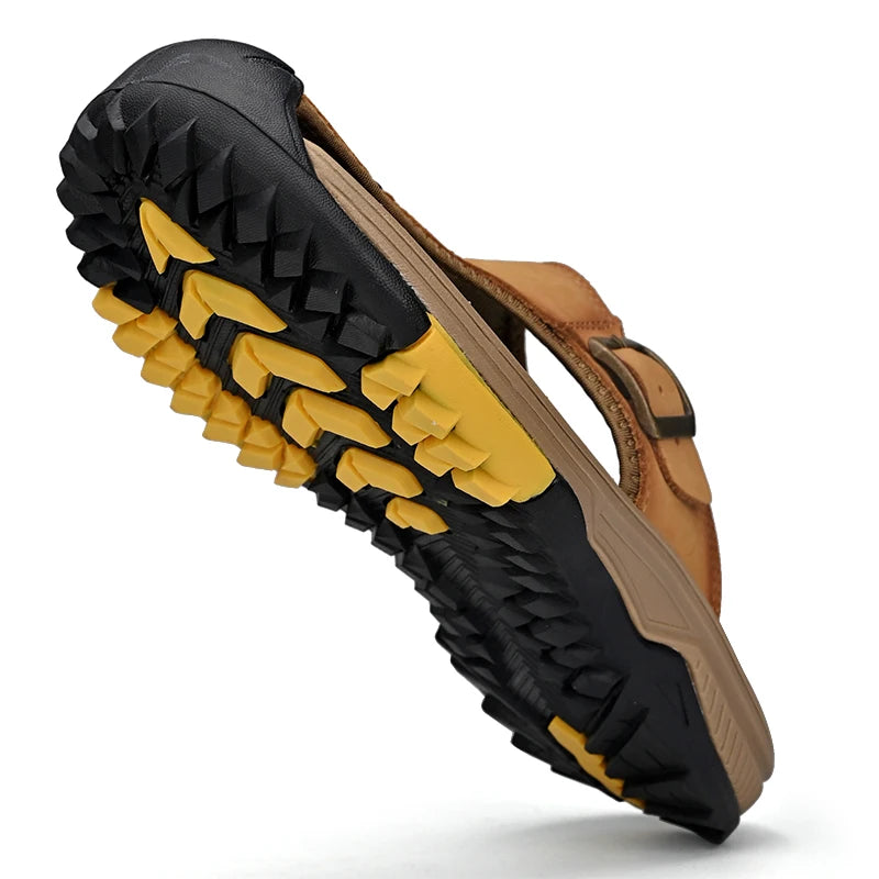 Echte Leder Sandalen Herren Atmungsaktive Sommerschuhe Mann Wasserdicht Outdoor Herren Sandalen Rutschfeste Strand Sandalen Fußbekleidung