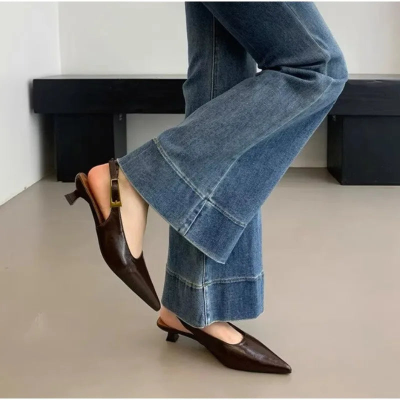 Summer Pointed Toe Women Sandals Fashion Singbacks Mules ShoesLadies Elegant Low Heel Stripper Party Sandalias Tacones Bajos - Sun Studio