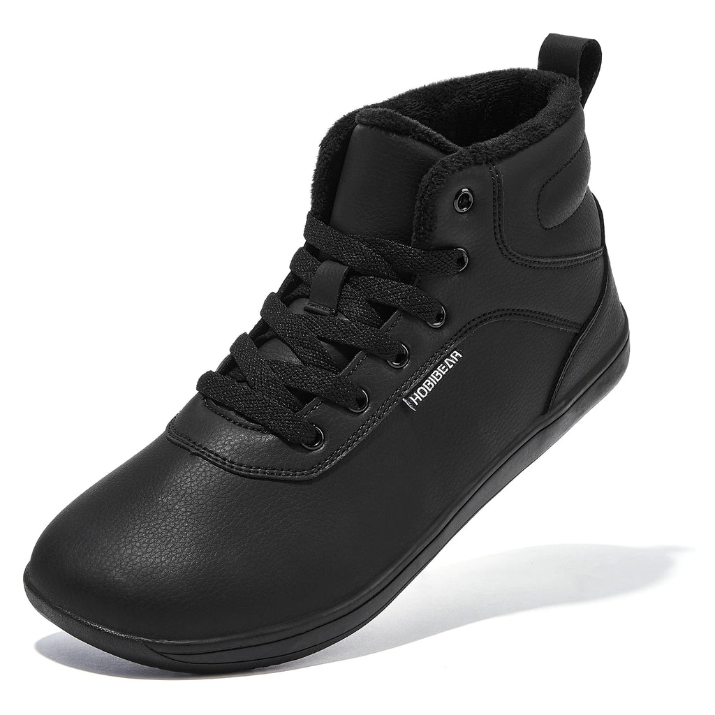 HOBIBEAR Unisex Winter Barefoot Shoes Womens Men Wide Toe Box Faux Fur Lined Ankle Sneakers Artificial Leather Lace Up Shoes - Sun Studio