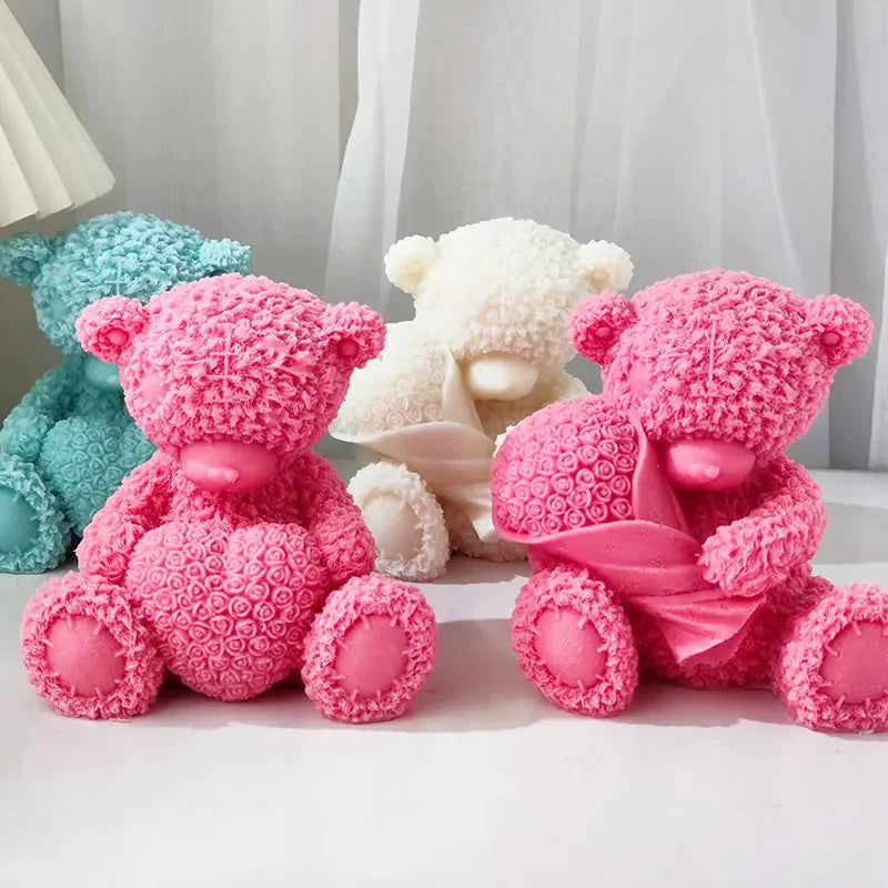 Hug Heart Bear Silicone Mold DIY Cuddle Heart Rose Teddy Bear Candle Mold Gypsum Candle Resin Make Home Decor Gift Creative Gift - Sun Studio