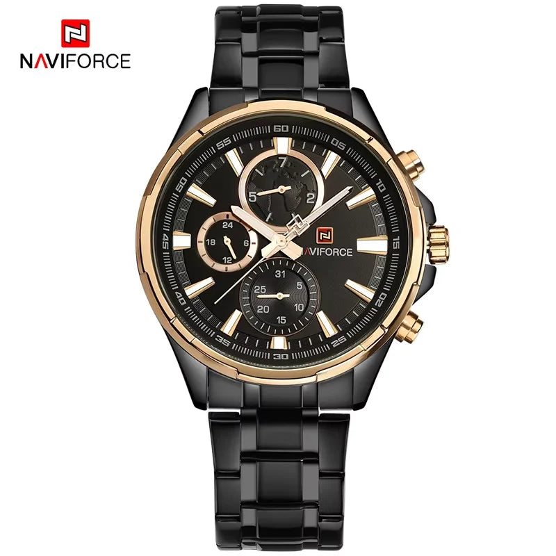 NAVIFORCE Classic Casual Business Male Watches Stainless Steel Waterproof Wristwatch Quartz Date Display Clock Relogio Masculino - Sun Studio
