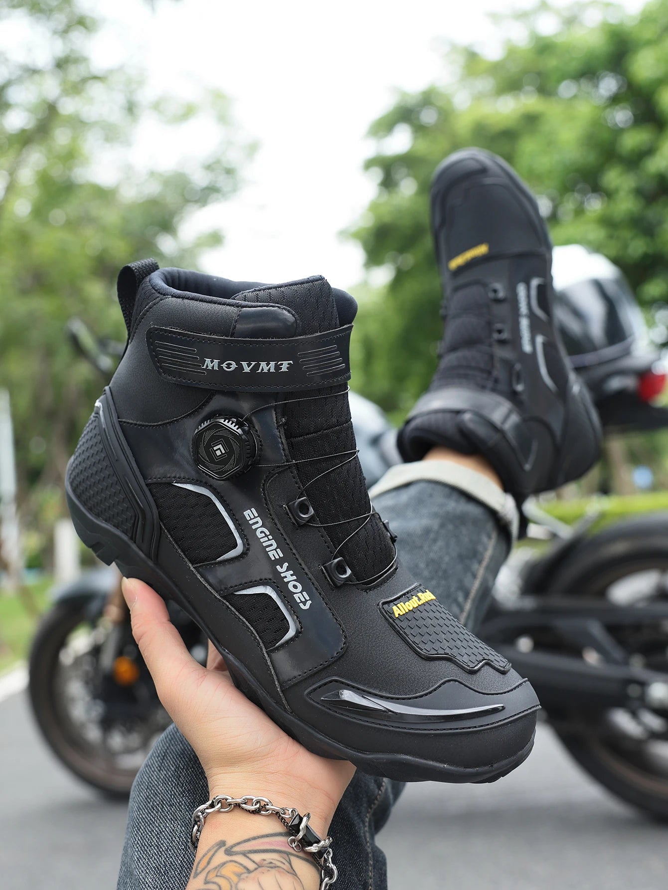 Motorcycle Riding Shoes Men's Breathable Leather Boots Casual Comfortable Slip-On Ankle Boots for Urban Cycling - Sun Studio