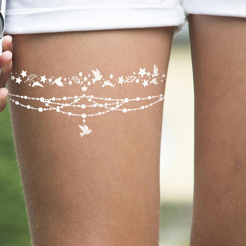 Blue Luminous-Love Heart Leg Tattoo Sticker, Celestial Star Neck Flase Tattoo, Winter Snowflake Polar Star Butterfly Bow Flower - Sun Studio