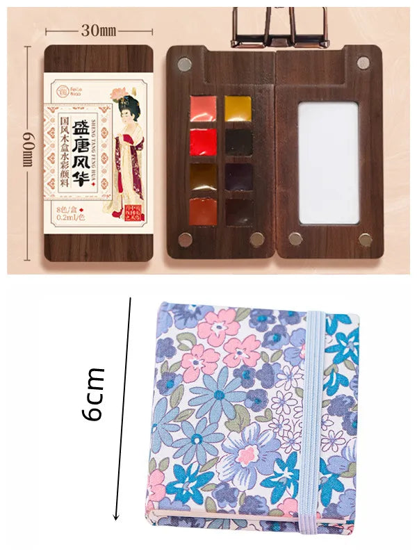 Portable Watercolor Set Walnut Paint Box With Palette 8/15 Colors Travel Mini Watercolor Paint Art School Supplies - Sun Studio