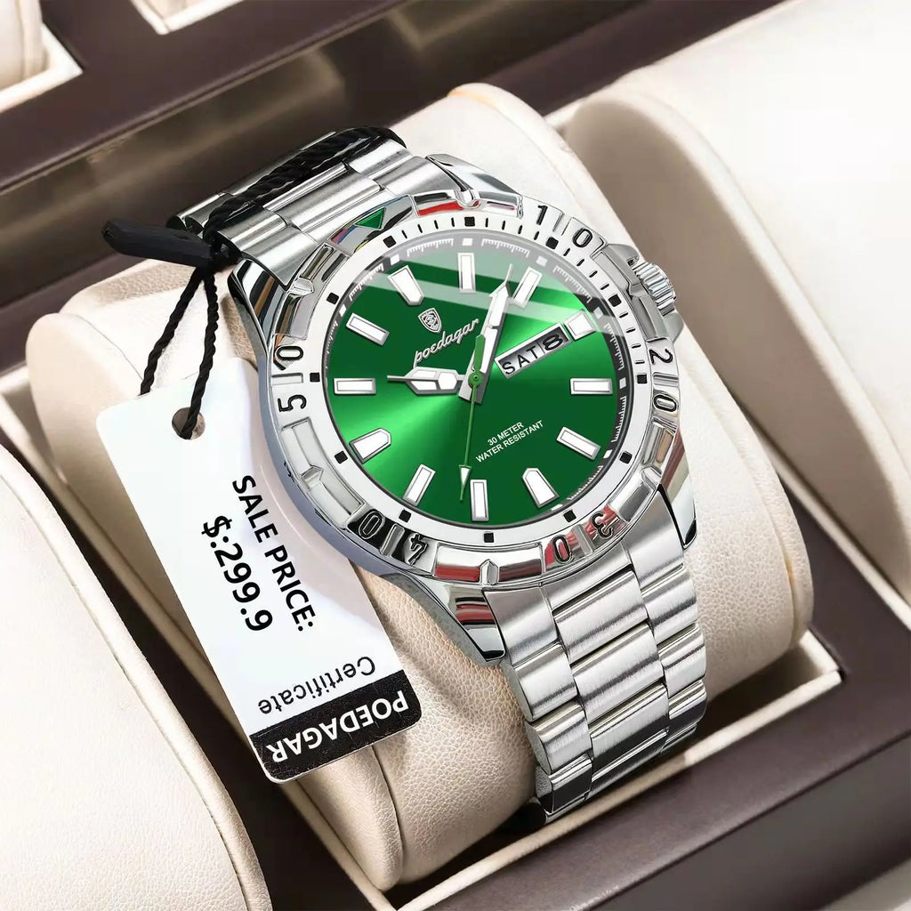 POEDAGAR Luxury Man Watch Waterproof Luminous Date Week Men Watch Casual Male Clock Stainless Steel Sports Men's Quartz Watches - Sun Studio