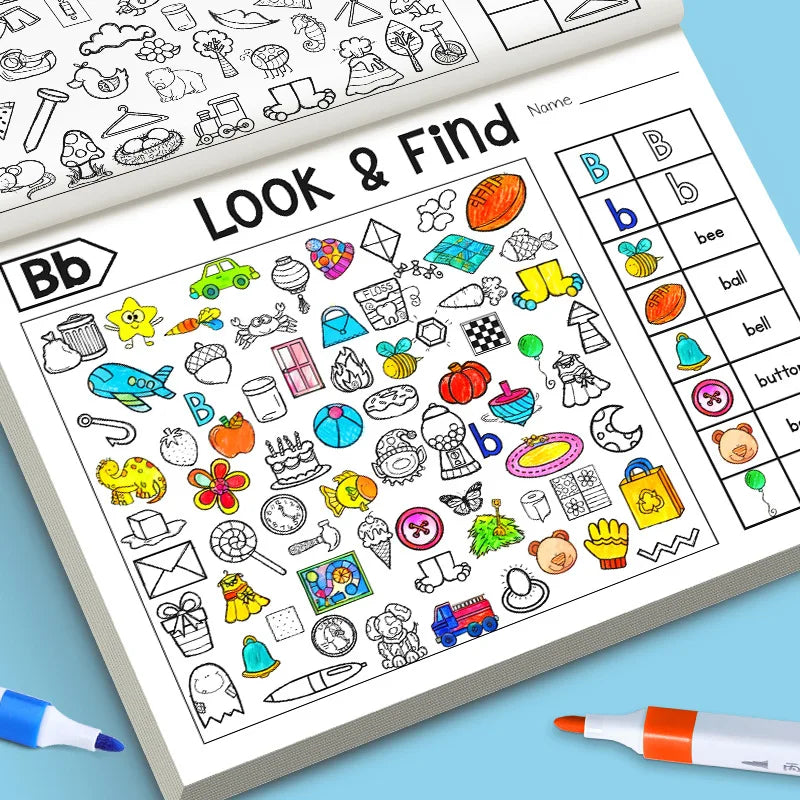 3pcs Cartoon Fun Puzzle Children Coloring Book Look Find Early Kid Education Find Items Observation Focus Enhance Coloring Book - Sun Studio