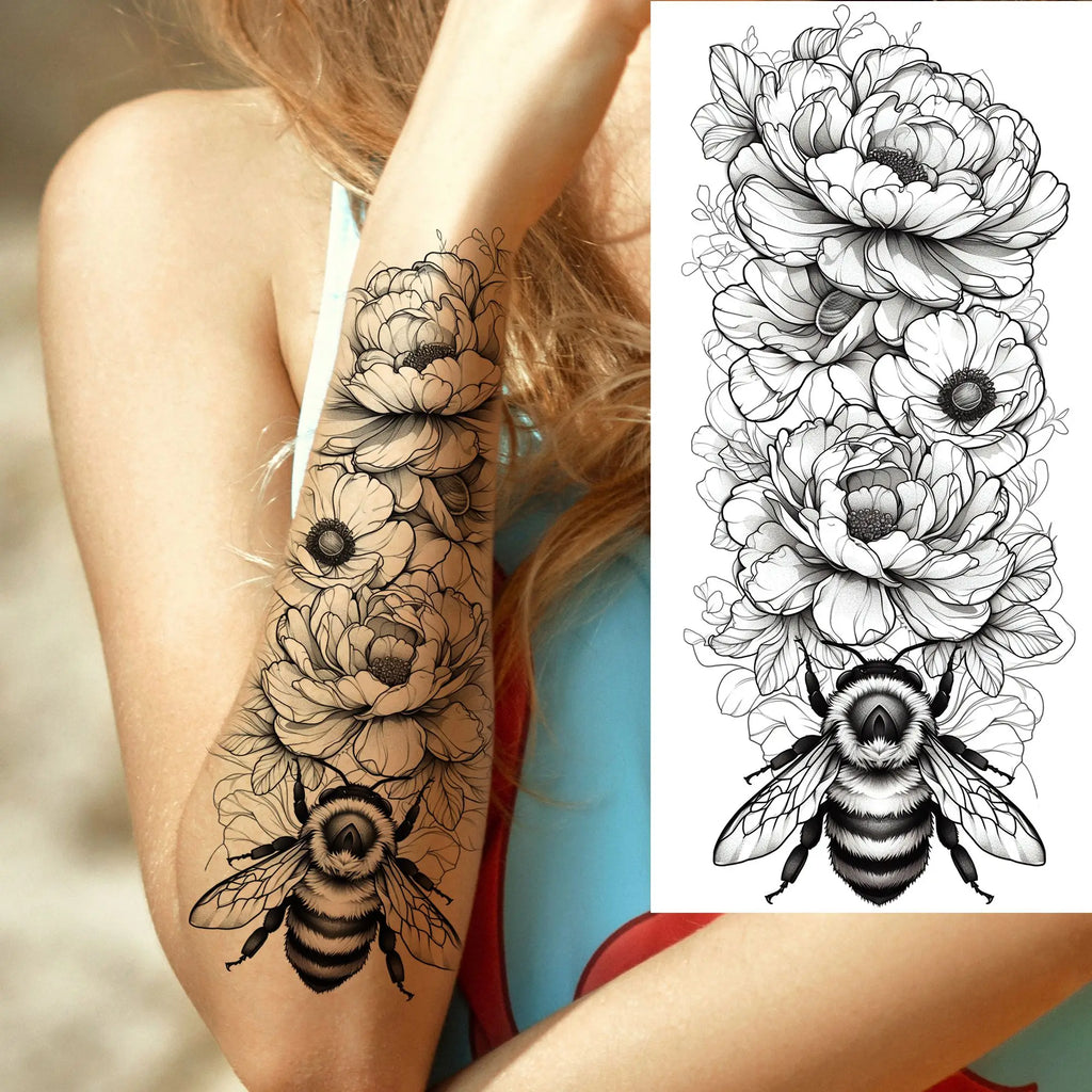 1 Sheet Beautiful Turtle With Flowers Temporary Tattoos Elephant Lion Tatoos Waterproof Realistic Animals Fake Tattoos Stickers - Sun Studio