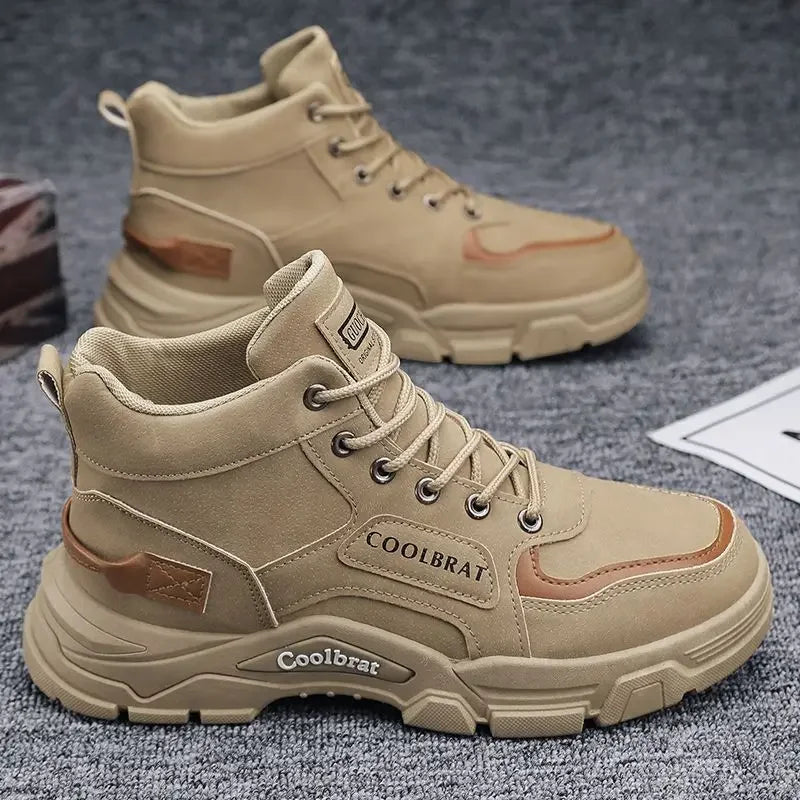 2026 new Men's High Top Boots Trendy Black Motorcycle Boots Outdoor Warm Platform Boots Men Lace-up Leather Boot Bota Masculina - Sun Studio