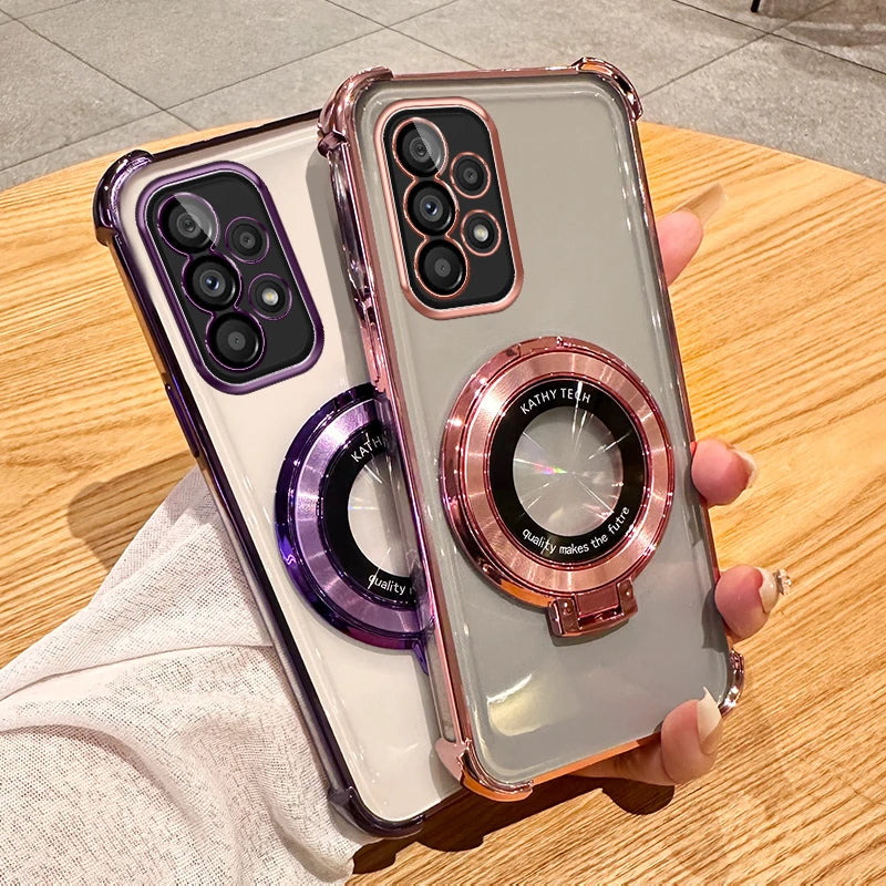 Plating Magnetic Holder Phone Case for Samsung Galaxy A05 A05S A13 A14 A15 A16 A26 A25 A33 A34 A35 A36 A56 A54 A55 Clear Cover - Sun Studio