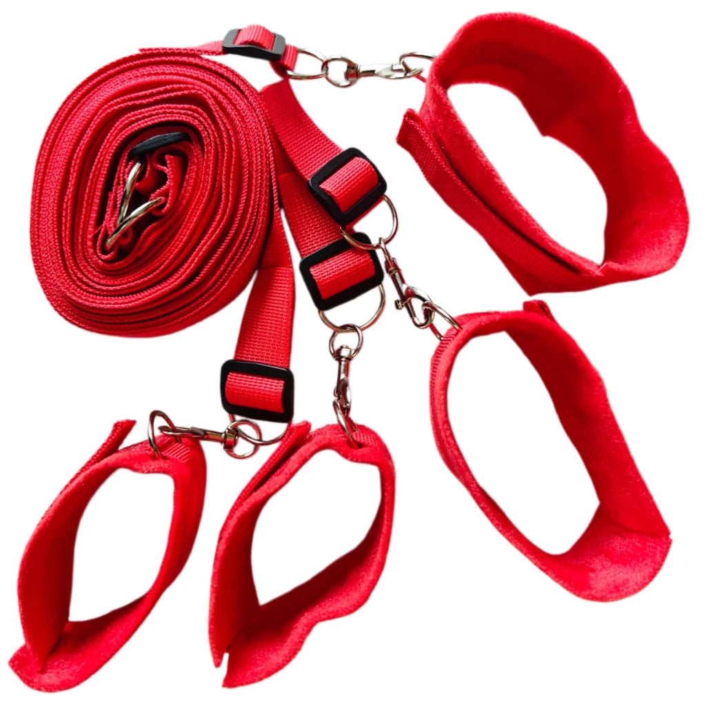 Bed Bondage Restraint Kit Adjustable Soft Wrist & Ankle Cuffs Couples Handcuffs Adult SM Game Lover Intimate Play Bedroom Kit - Sun Studio