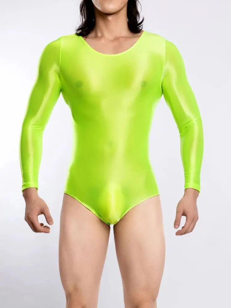 M-XL Unisex Glossy Shiny Long Sleeve Swimsuit Tights Fitness Bodysuit Sexy Body Teddies Swimwear Elastic Yoga Leotard Unitard - Sun Studio