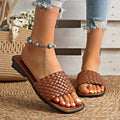 Summer Women's Sandals Luxury Fashion Flat Bottom Slippers Casual Simple Solid Colour One Word Woven Strap Sandy Beach Sandals - Sun Studio