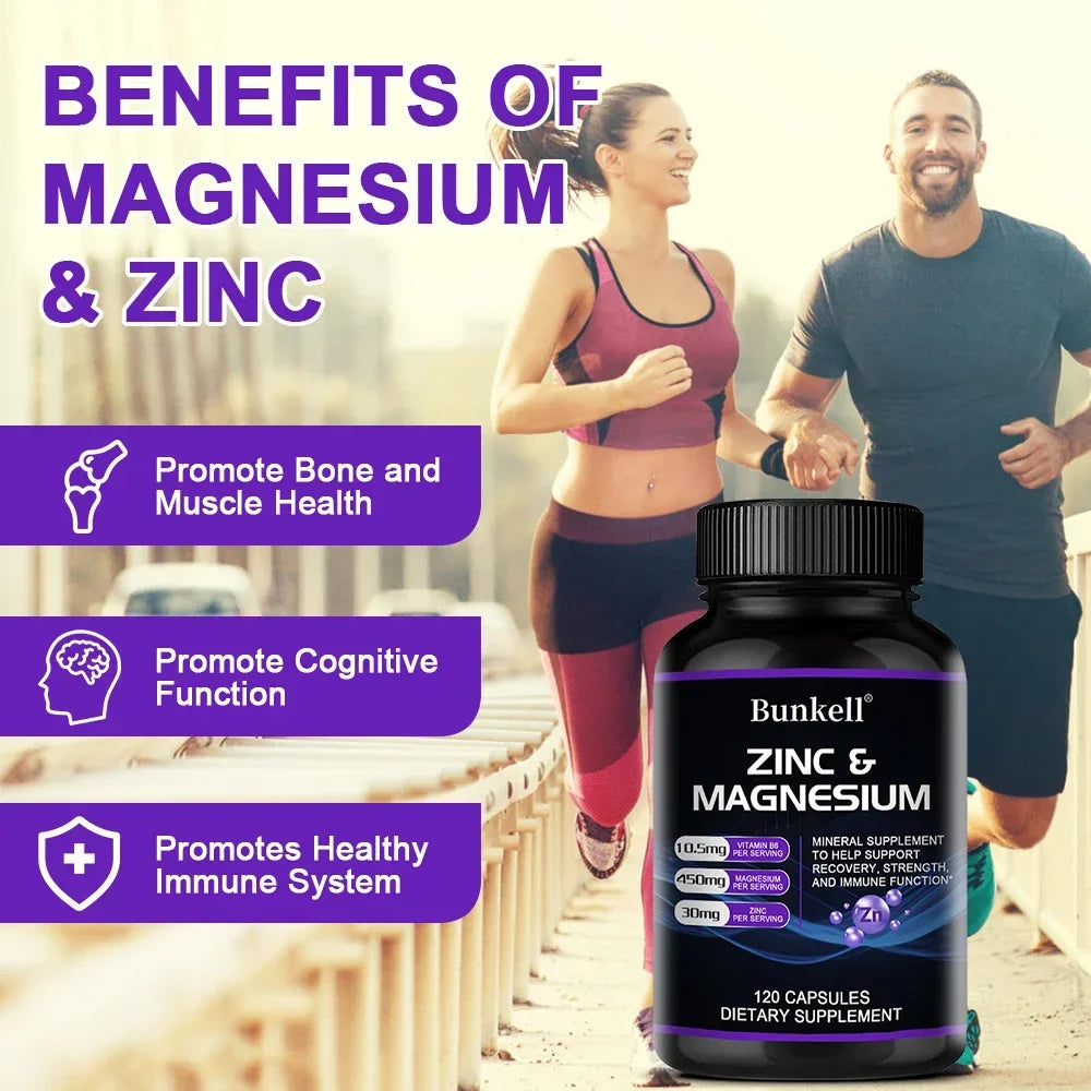 Zinc + Magnesium Supplement, Strong Bones, Teeth, Heart, Nerves, Enhance Immunity, Support Bone Density and Muscle Health - Sun Studio
