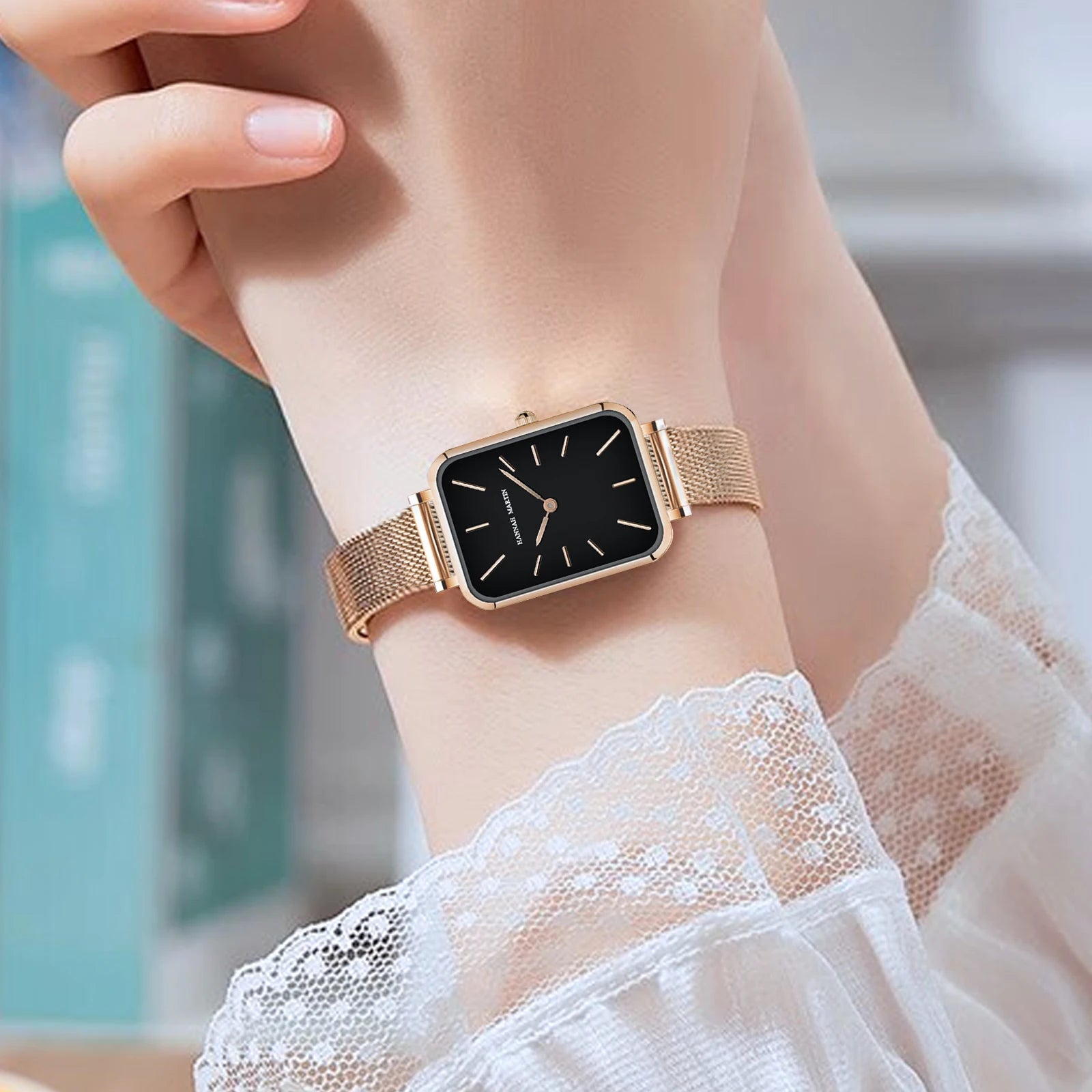 Rectangle Ultrathin Nordic Simple Style Japan Quartz Movement Fashion Stainless Steel Mesh Silvery Bracelet Belt Ladies Watches - Sun Studio