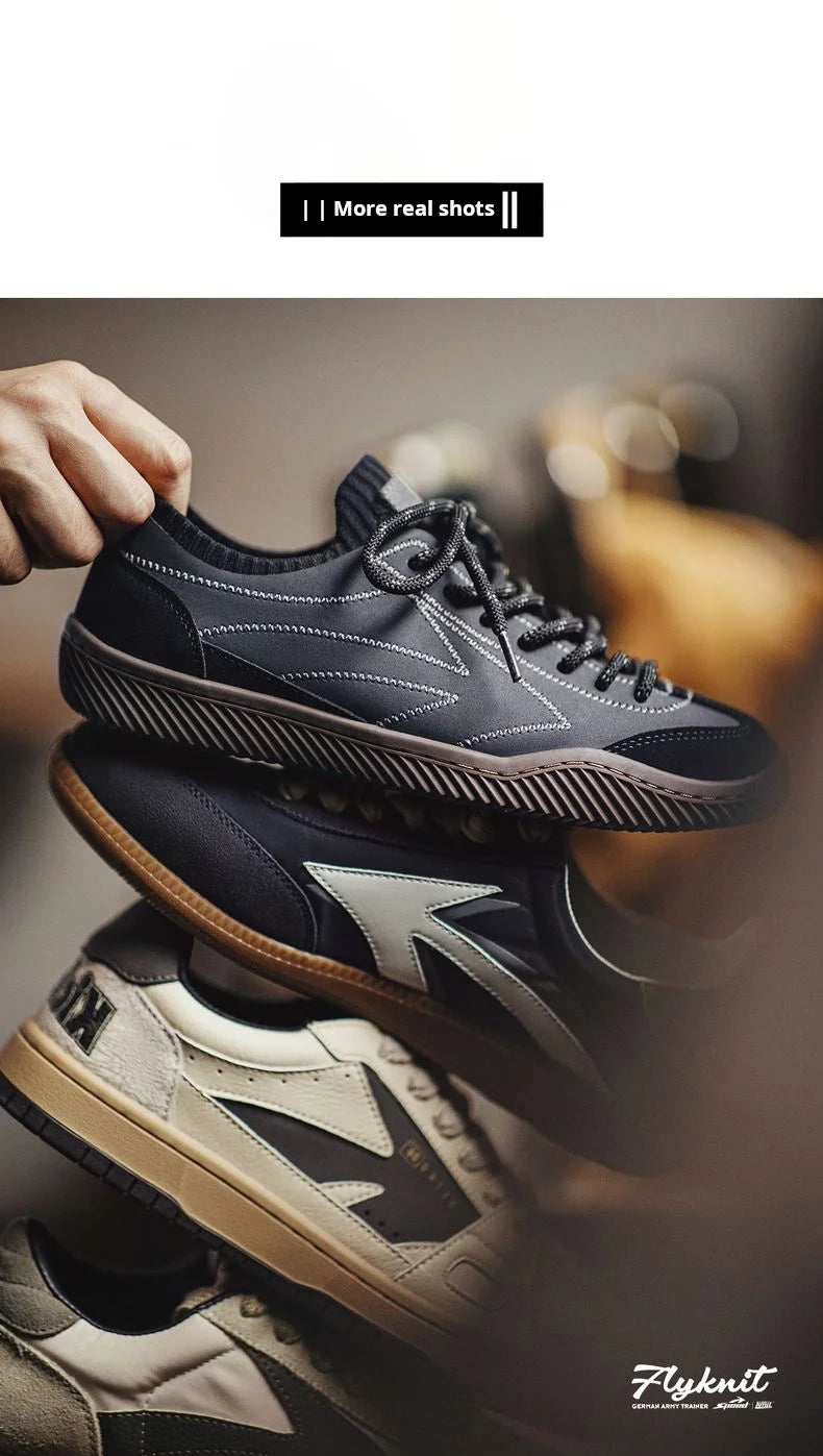 Maden Retro Black Patchwork German Trainers Shoes One-piece Knit Sock Sneakers Lace-Up Casual Men's Summer Sporty Board Shoes - Sun Studio