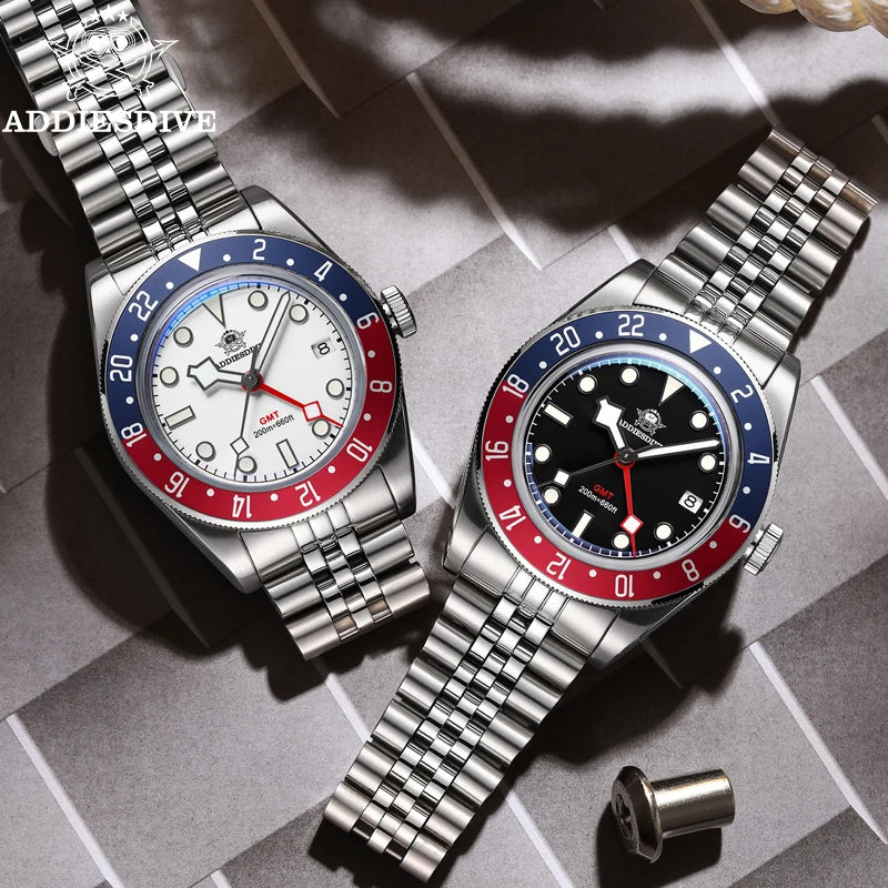 ADDIESDIVE Luxury GMT515-24H Men's Watch Diver 200m Bubble Mirror Glass BGW9 Super Luminous Stainless Steel Men's Analog Watches - Sun Studio