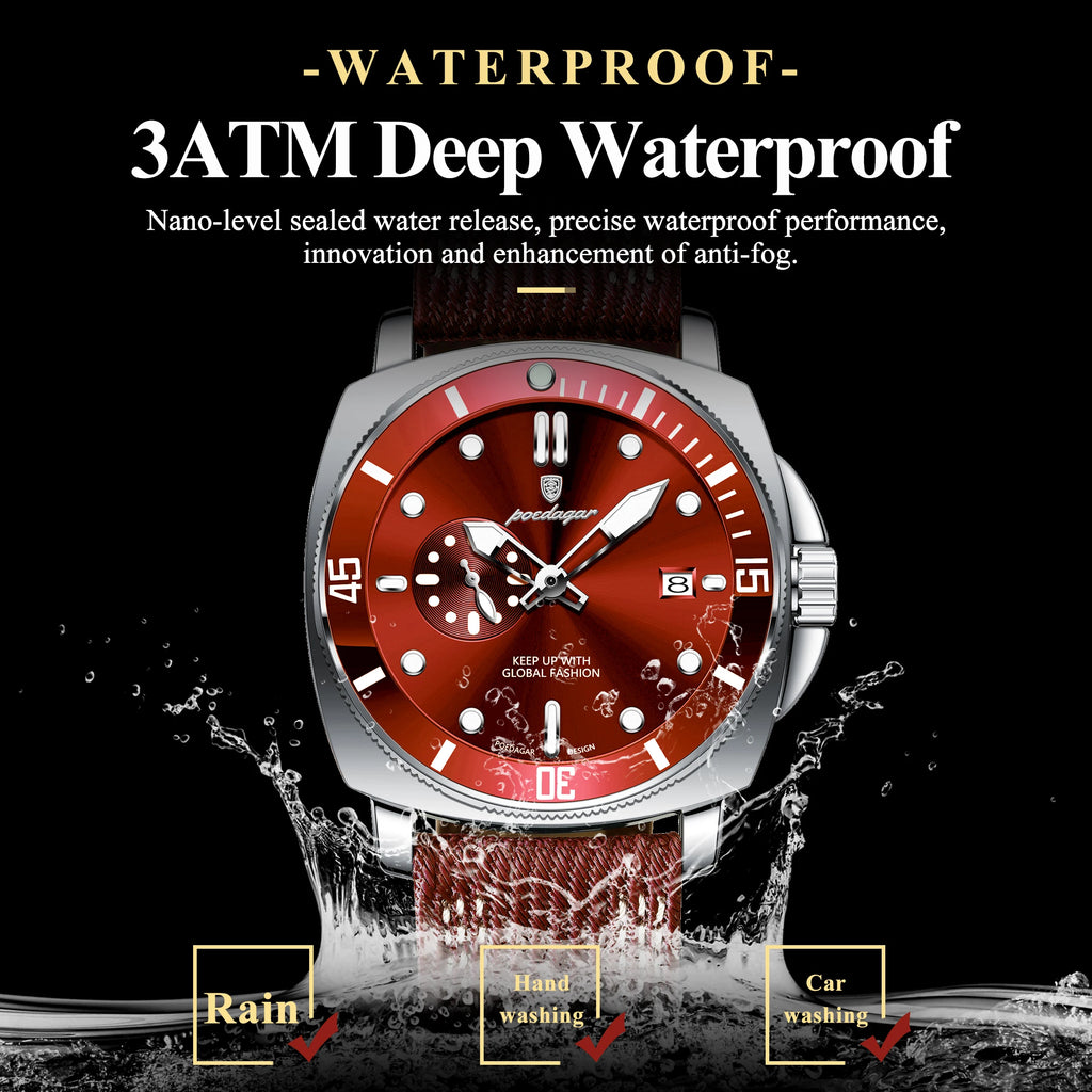 POEDAGAR Luxury Fashion Man Watch Luminous Waterproof Date Sport Watches For Men Nylon Leather Quartz Business Men's Clock Reloj - Sun Studio