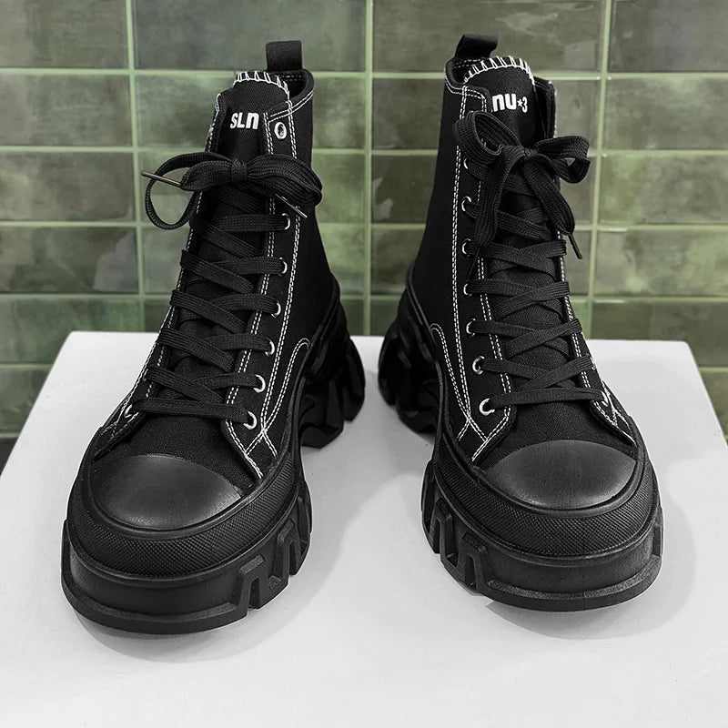 Classics Men's Shoes 2025 Fashion High Top Canvas Sneakers Platform Casual Shoes Man Lace-up Flats Men Non-slip Vulcanize Shoes - Sun Studio