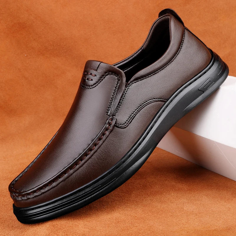 Men's Flats Classic All-match Mens Loafers Male High Quality Comfortable Dress Shoes Genuine Leather Mens Slip on Business Shoes - Sun Studio