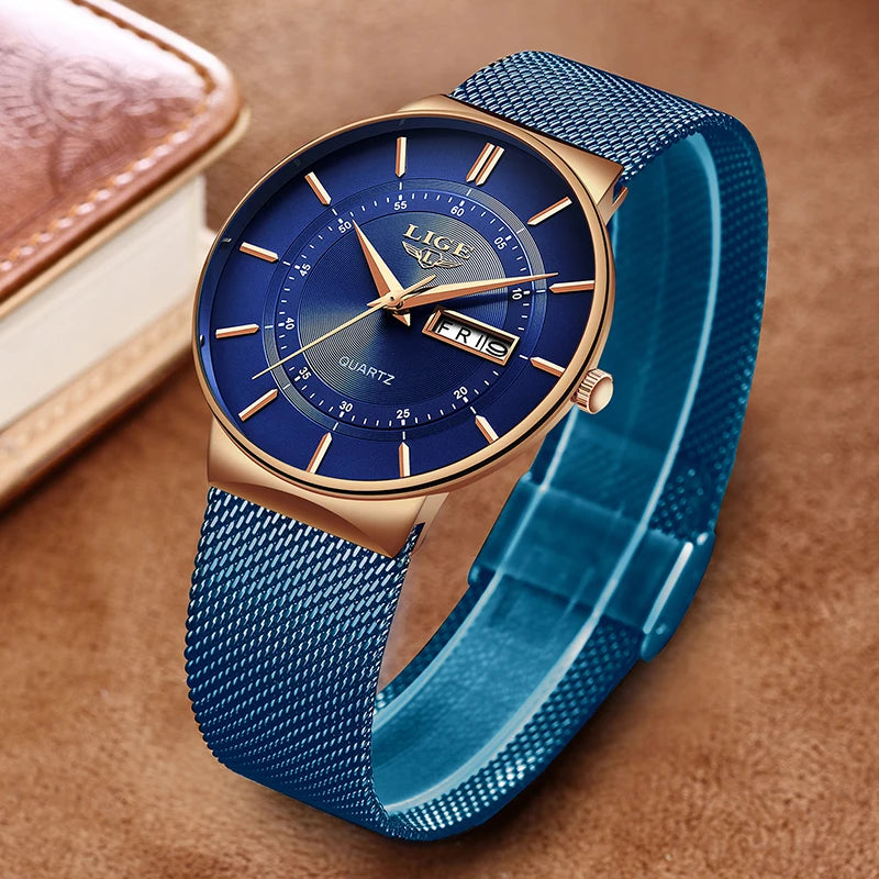 LIGE 2024 Luxus Herren Uhren Wasserdicht Ultra Dünn Datum Uhr Männer Stahlarmband Freizeit Quarz Uhr Männer Sport Armbanduhr Mann