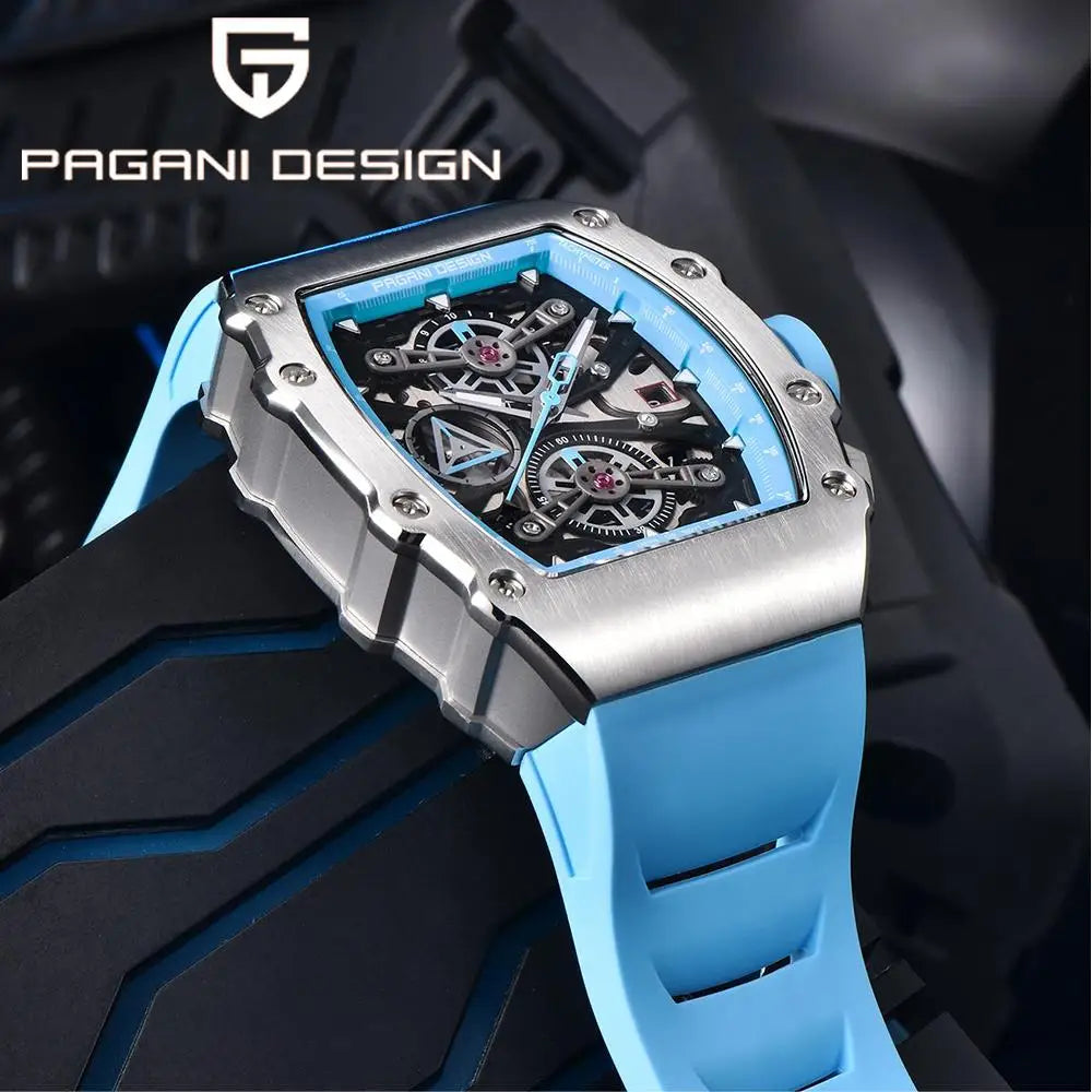 PAGANI DESING Men's Quartz Watches Skeleton Dial 100M Waterproof Sport Rectangle Sapphire glass Watch for Men - Sun Studio