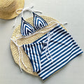 Blue Striped Print String Halter Micro Bikini Thong Sexy Swimsuit Cover Ups Women Holiday Swimwear Beach Wear Bikinis Sets 2026 - Sun Studio
