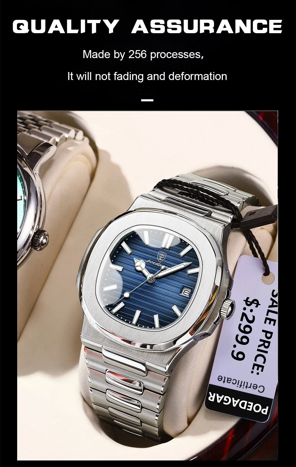 POEDAGAR Square Luxury Men Wristwatch Waterproof Luminous Date Stainless Steel Male Clock Business Sports Quartz Watches For Men - Sun Studio