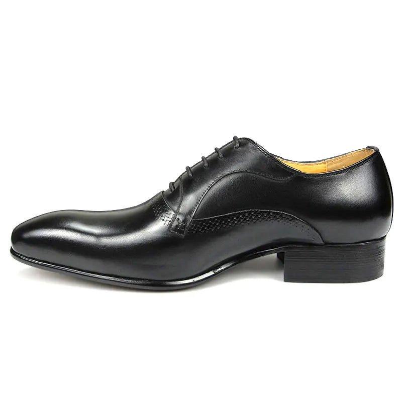 Genuine Leather Dress Men Shoes Exquisite Lace-up Designer Wedding Party Office Oxfords Pointed Toe Big Size Customized Handmade - Sun Studio