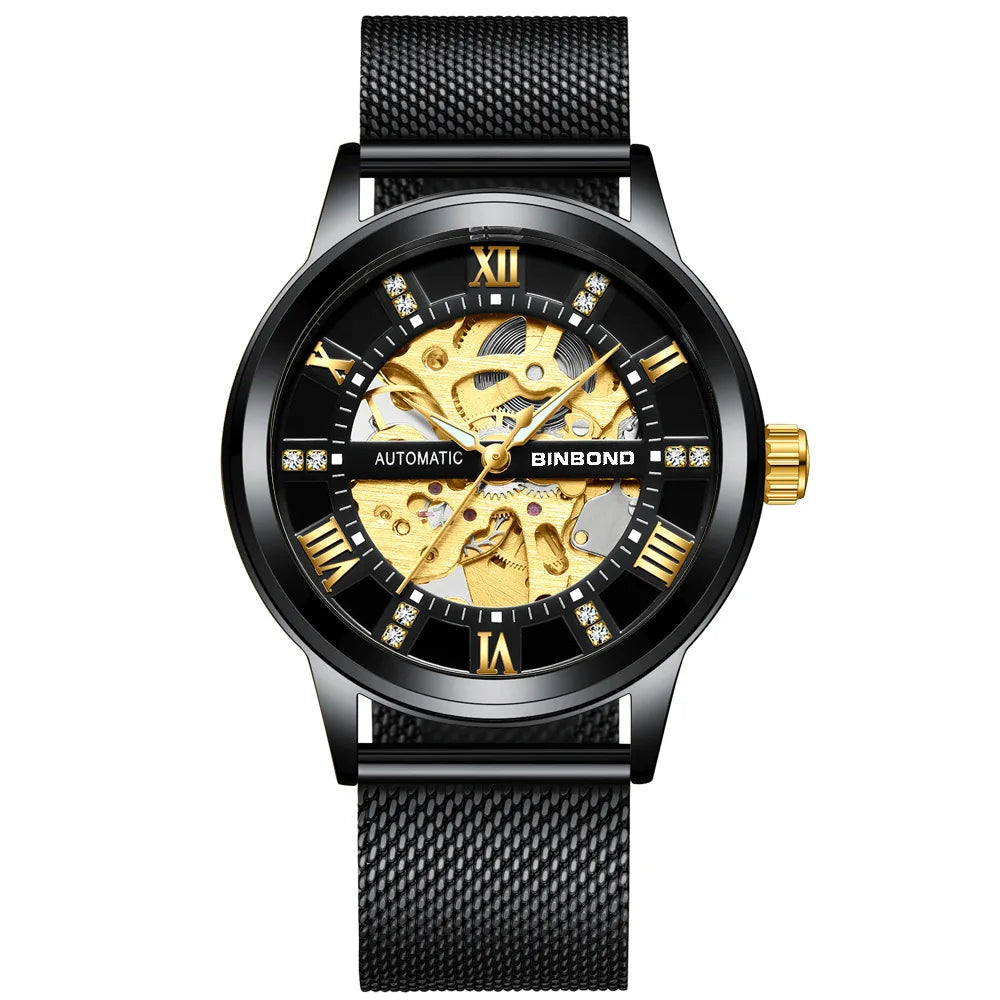 Bindond Mens Automatic Mechanical Watches Top Brand Luxury Stainless Steel Waterproof Hollow Male Wristwatches Relogio Masculino - Sun Studio