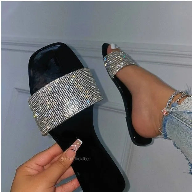 Summer Sandals Women Flip Flops Rhinestone Flat Sandals Ladies Slippers Shoes Female Round Toe Bling Luxury Sandalias Mujer - Sun Studio