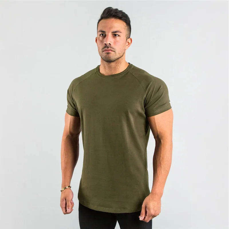 Gym T-shirt Men Short sleeve Cotton T-shirt Casual blank Slim t shirt Male Fitness Bodybuilding Workout Tee Tops Summer clothing - Sun Studio