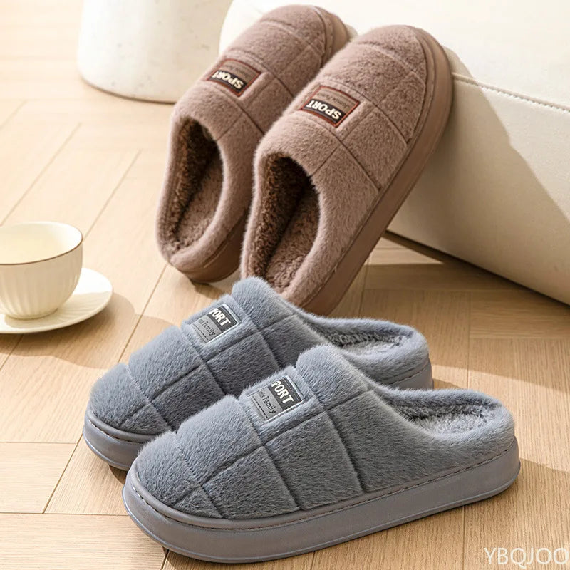 Winter New Couple Slippers Men Fashion Thick Sole Indoor shoes Warm Non-Slip Home Flat Shoes Platform Male Cotton Slipper Homme - Sun Studio