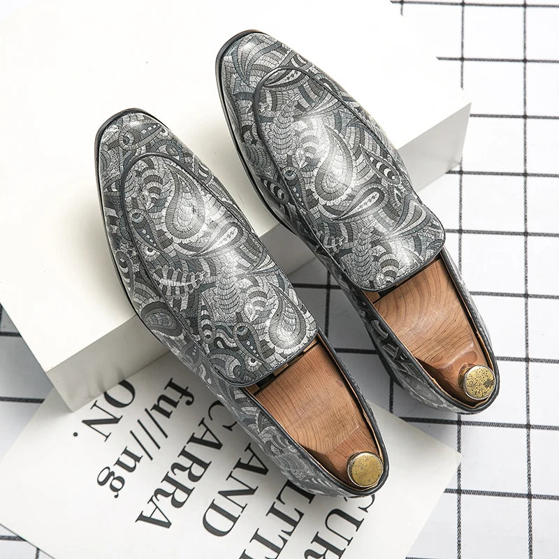 New British Style Fashion Trends Printed Leather Loafers Men Breathable Casual Shoes Men Slip-on Dating Driving Party Men Shoes - Sun Studio