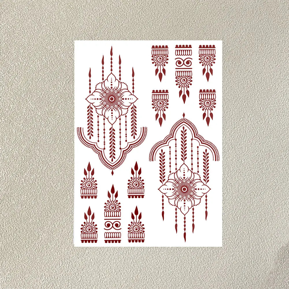 Waterproof Flower Hand Tattoo for Women Maroon Henna Tattoo Stickers for Hand Fingers Body Art Disposable Fake Tattoo Festival - Sun Studio