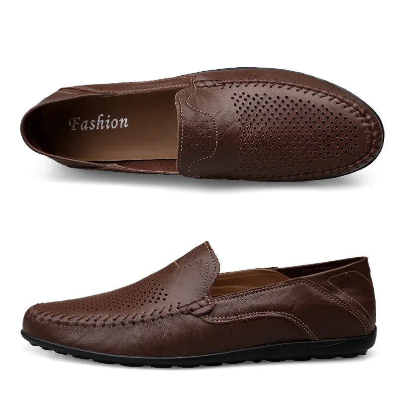 Echtes Leder Herren Freizeit Schuhe Luxusmarke Designer Herren Slipper Mokassins Atmungsaktive Schlupfschuhe Männliche Bootsschuhe Plus Größe 37-47