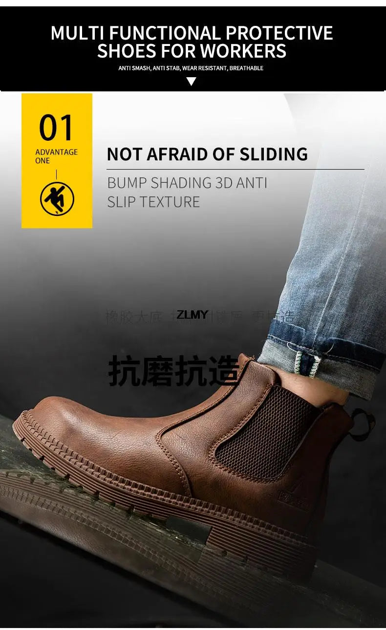 Wasserdichte Herren Schweißer Schuhe Stahlkappen Arbeitsschuhe Männer Anti-Spritzer Anti-Quetsch Sicherheitschuhe Herren Slip-On Chelsea Arbeitssicherheit Stiefel
