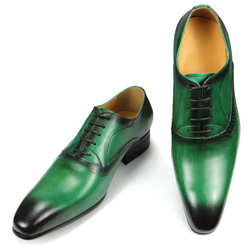Genuine Leather Dress Men Shoes Exquisite Lace-up Designer Wedding Party Office Oxfords Pointed Toe Big Size Customized Handmade - Sun Studio