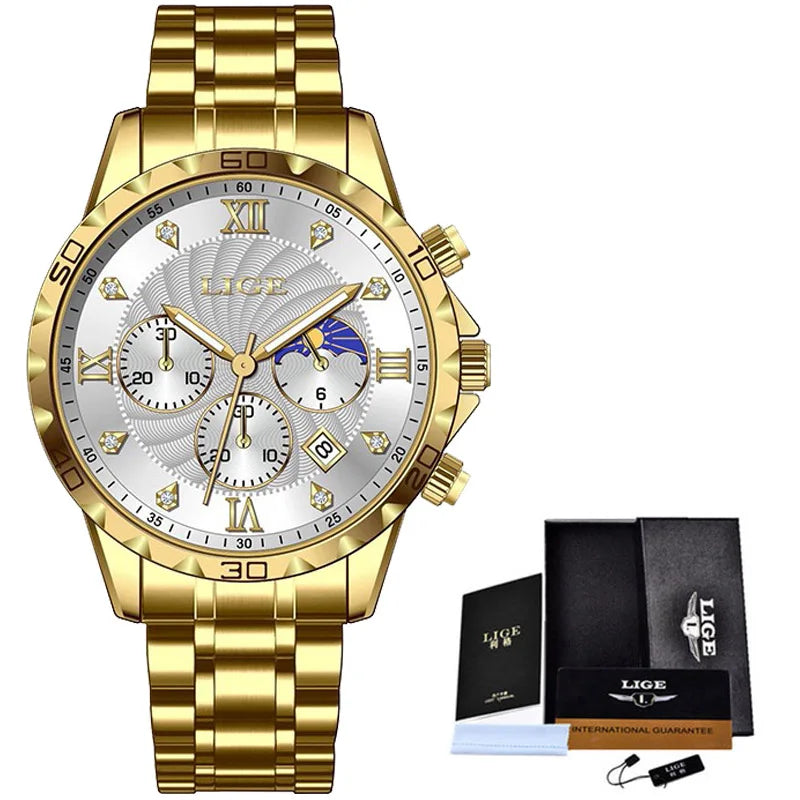 LIGE New Quartz Watches for Men Top Brand Luxury Leather Fashion Military Watch Men Sport Waterproof Chronograph Montre Homme - Sun Studio