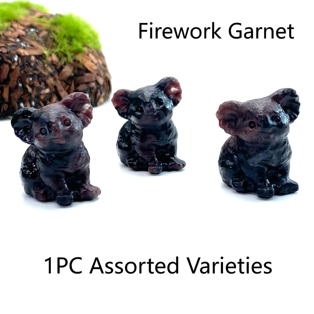 1PC Koala Carving Yooperlite Obsidian Firework Garnet Yellow Calcite - Home Decor Ideal for Graduation Gift Festival Decoration - Sun Studio