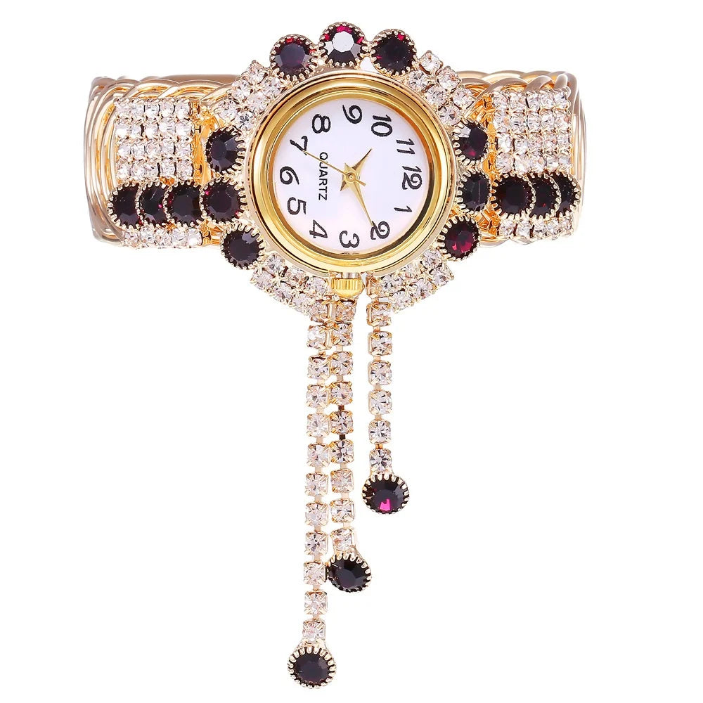 5PCS Luxury Rhinestone Women Watches Jewelry Set Fashion Adjustable Bangle Ladies Quartz Wristwatch Reloj Mujer（Without Box） - Sun Studio
