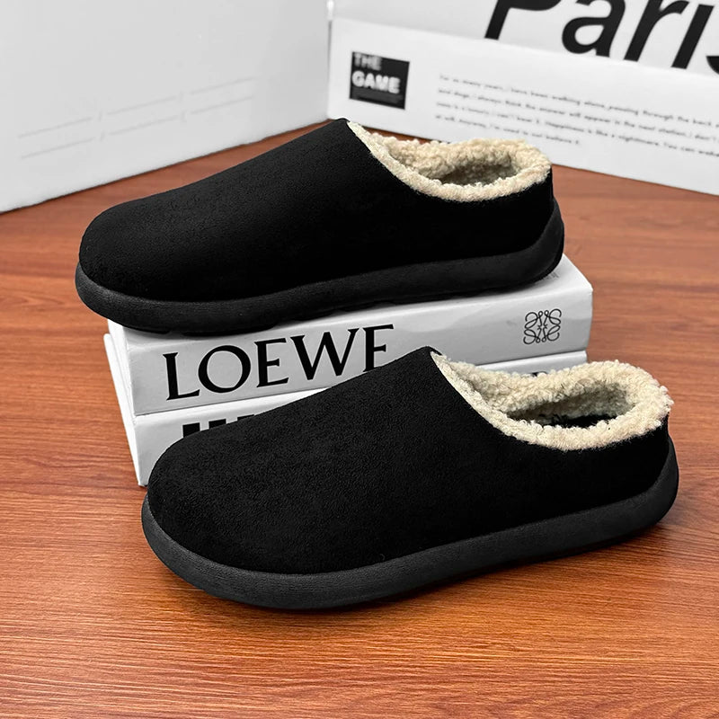 Winter New Arrival Men's Plush Lined Warm Cotton Slippers, Non-Slip Indoor Outdoor Cozy Fleece Shoes for Men - Sun Studio
